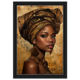 "Golden Heritage" – Regal Portrait Art Print | African Theme wall art print - Framed Canvas - 30x45 cm / 12x18″ - Black frame