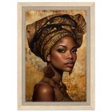 "Golden Heritage" – Regal Portrait Art Print | African Theme wall art print - Framed Canvas - 20x30 cm / 8x12″ - Wood frame