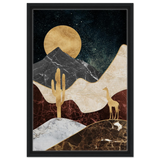 "Golden Horizon Safari" – Abstract Wilderness in Luxe Texture | Wall art Print - Framed Canvas - 40x60 cm / 16x24″ - Black frame