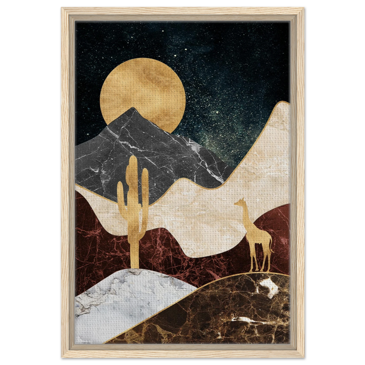 "Golden Horizon Safari" – Abstract Wilderness in Luxe Texture | Wall art Print - Framed Canvas - 40x60 cm / 16x24″ - Wood frame