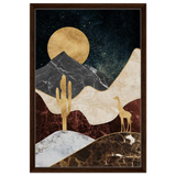 "Golden Horizon Safari" – Abstract Wilderness in Luxe Texture | Wall art Print - Framed Canvas - 50x75 cm / 20x30″ - Dark wood frame