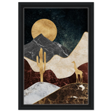 "Golden Horizon Safari" – Abstract Wilderness in Luxe Texture | Wall art Print - Framed Canvas - 30x45 cm / 12x18″ - Black frame