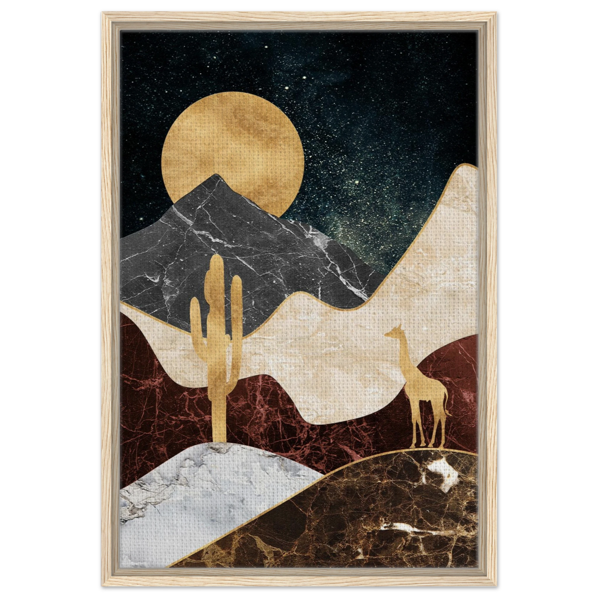 "Golden Horizon Safari" – Abstract Wilderness in Luxe Texture | Wall art Print - Framed Canvas - 50x75 cm / 20x30″ - Wood frame