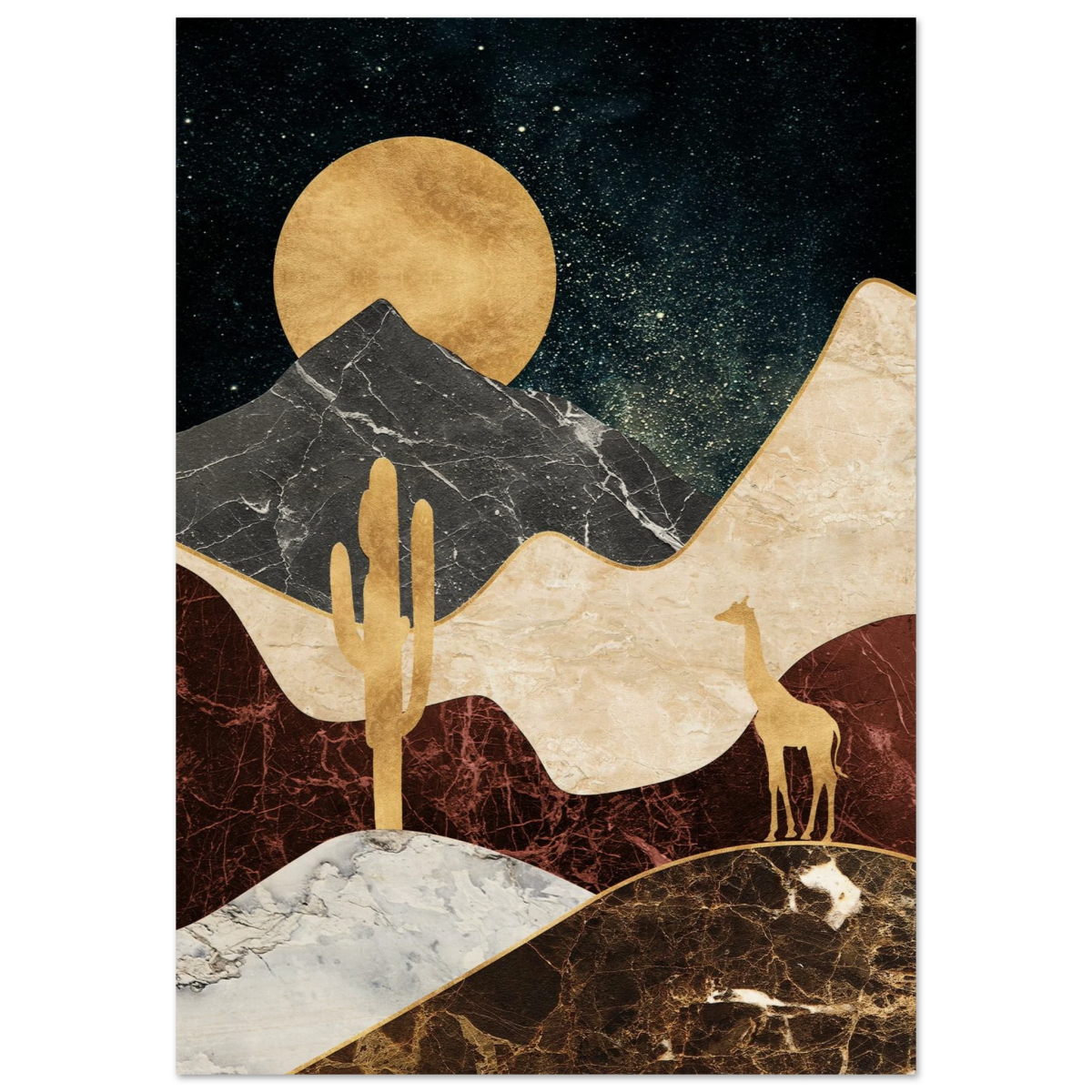 "Golden Horizon Safari" – Abstract Wilderness in Luxe Texture | Wall art Print - Wood Prints - 70x100 cm / 28x40″ - 