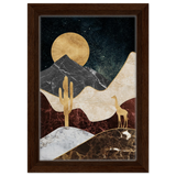 "Golden Horizon Safari" – Abstract Wilderness in Luxe Texture | Wall art Print - Framed Canvas - 20x30 cm / 8x12″ - Dark wood frame