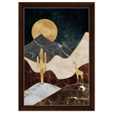"Golden Horizon Safari" – Abstract Wilderness in Luxe Texture | Wall art Print - Framed Canvas - 30x45 cm / 12x18″ - Dark wood frame