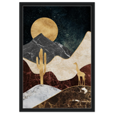 "Golden Horizon Safari" – Abstract Wilderness in Luxe Texture | Wall art Print - Framed Canvas - 50x75 cm / 20x30″ - Black frame
