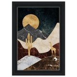 "Golden Horizon Safari" – Abstract Wilderness in Luxe Texture | Wall art Print - Framed Canvas - 20x30 cm / 8x12″ - Black frame