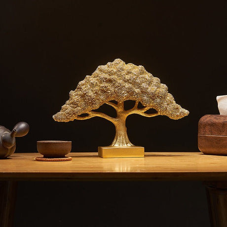 Golden Lucky Tree Sculpture – Elegant Resin Feng Shui Decor - Small - 