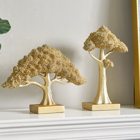 Golden Lucky Tree Sculpture – Elegant Resin Feng Shui Decor - Small - 