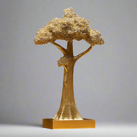 Golden Lucky Tree Sculpture – Elegant Resin Feng Shui Decor - Small - 
