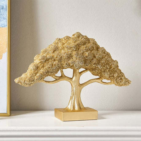 Golden Lucky Tree Sculpture – Elegant Resin Feng Shui Decor - Small - 
