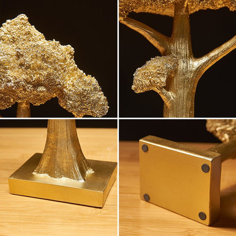Golden Lucky Tree Sculpture – Elegant Resin Feng Shui Decor - Small - 