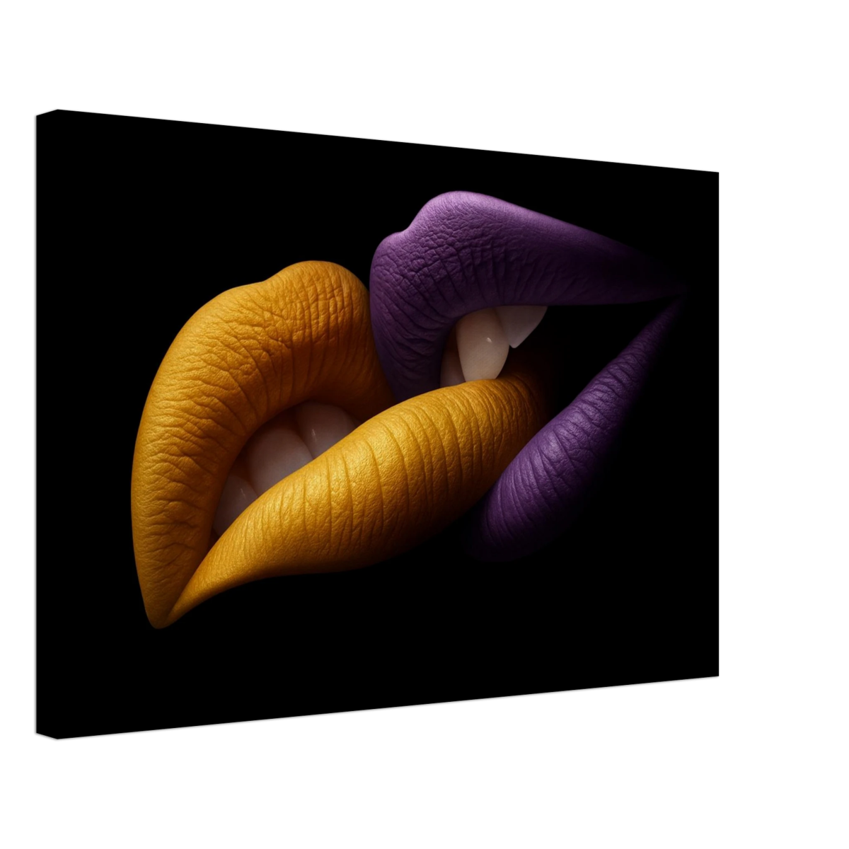 Golden Passion & Violet Desire – Contemporary Lips Wall Art Print - Canvas - 40x60 cm / 16x24″ - 