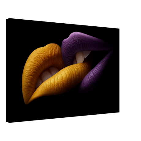 Golden Passion & Violet Desire – Contemporary Lips Wall Art Print - Canvas - 40x60 cm / 16x24″ - 