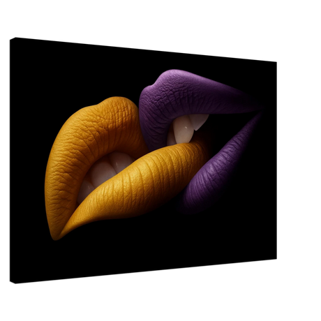 Golden Passion & Violet Desire – Contemporary Lips Wall Art Print - Canvas - 60x90 cm / 24x36″ - 