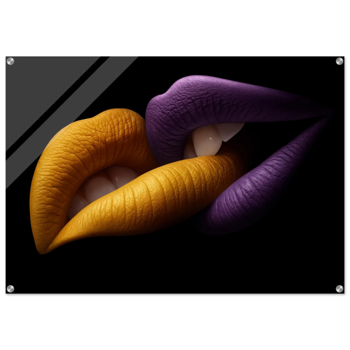 Golden Passion & Violet Desire – Contemporary Lips Wall Art Print - Acrylic Print - 70x100 cm / 28x40″ - 
