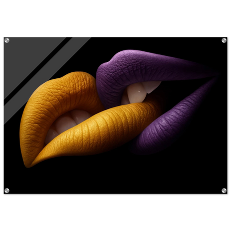 Golden Passion & Violet Desire – Contemporary Lips Wall Art Print - Acrylic Print - 70x100 cm / 28x40″ - 