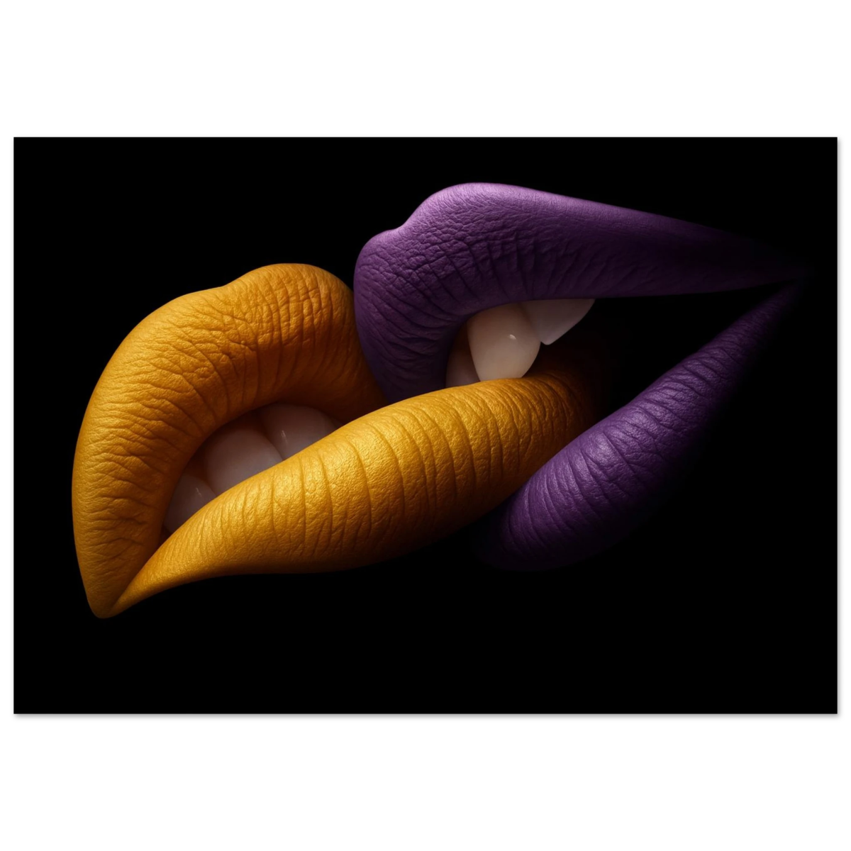 Golden Passion & Violet Desire – Contemporary Lips Wall Art Print - Fine Art Poster - 70x100 cm / 28x40″ - 