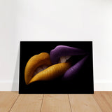 Golden Passion & Violet Desire – Contemporary Lips Wall Art Print - Brushed Aluminum Print - 70x100 cm / 28x40″ - 