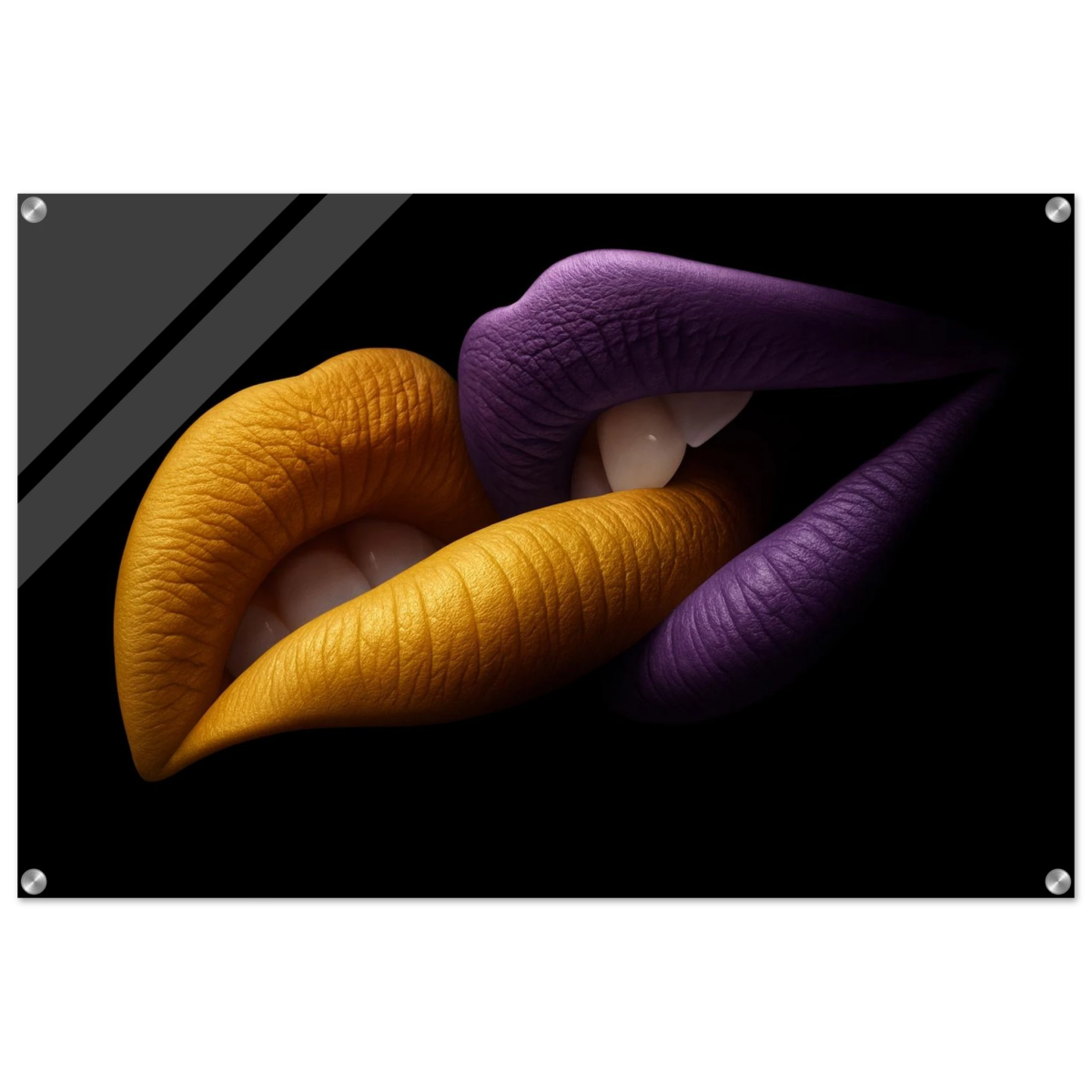 Golden Passion & Violet Desire – Contemporary Lips Wall Art Print - Acrylic Print - 60x90 cm / 24x36″ - 