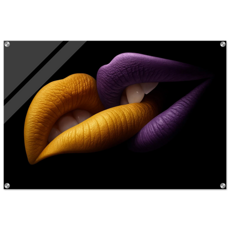 Golden Passion & Violet Desire – Contemporary Lips Wall Art Print - Acrylic Print - 60x90 cm / 24x36″ - 
