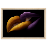 Golden Passion & Violet Desire – Contemporary Lips Wall Art Print - Framed Canvas - 40x60 cm / 16x24″ - Wood frame
