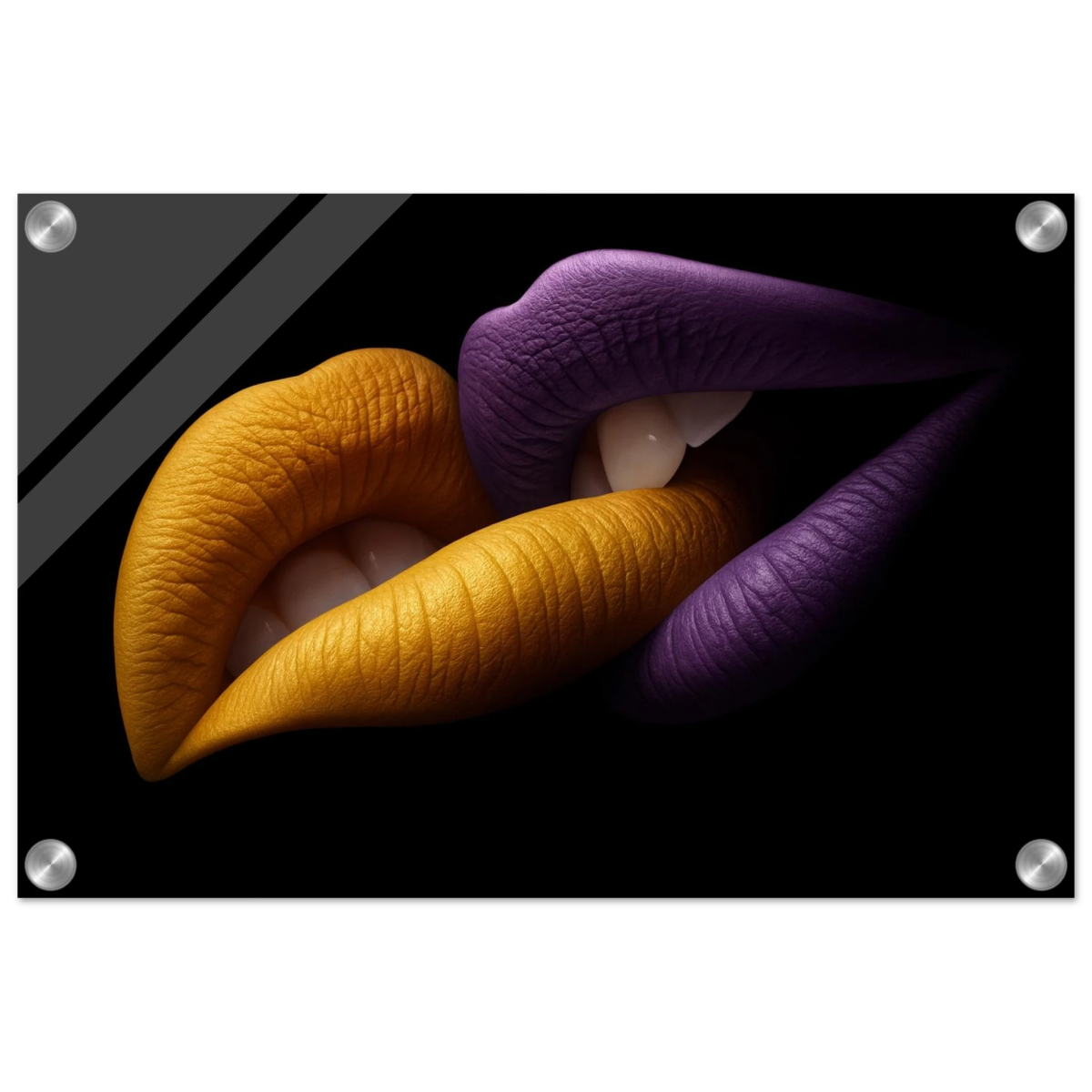 Golden Passion & Violet Desire – Contemporary Lips Wall Art Print - Acrylic Print - 30x45 cm / 12x18″ - 