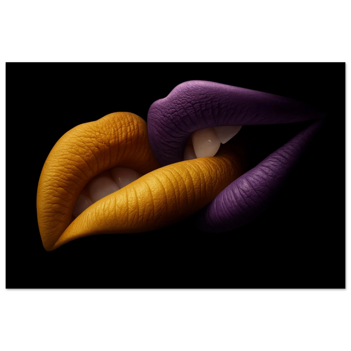 Golden Passion & Violet Desire – Contemporary Lips Wall Art Print - Wood Prints - 30x45 cm / 12x18″ - 