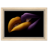 Golden Passion & Violet Desire – Contemporary Lips Wall Art Print - Framed Canvas - 20x30 cm / 8x12″ - Wood frame