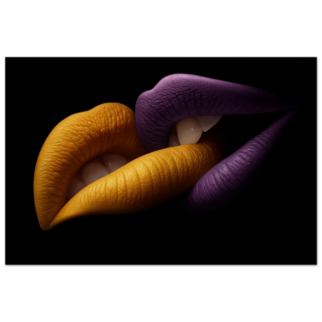 Golden Passion & Violet Desire – Contemporary Lips Wall Art Print - Wood Prints - 50x75 cm / 20x30″ - 