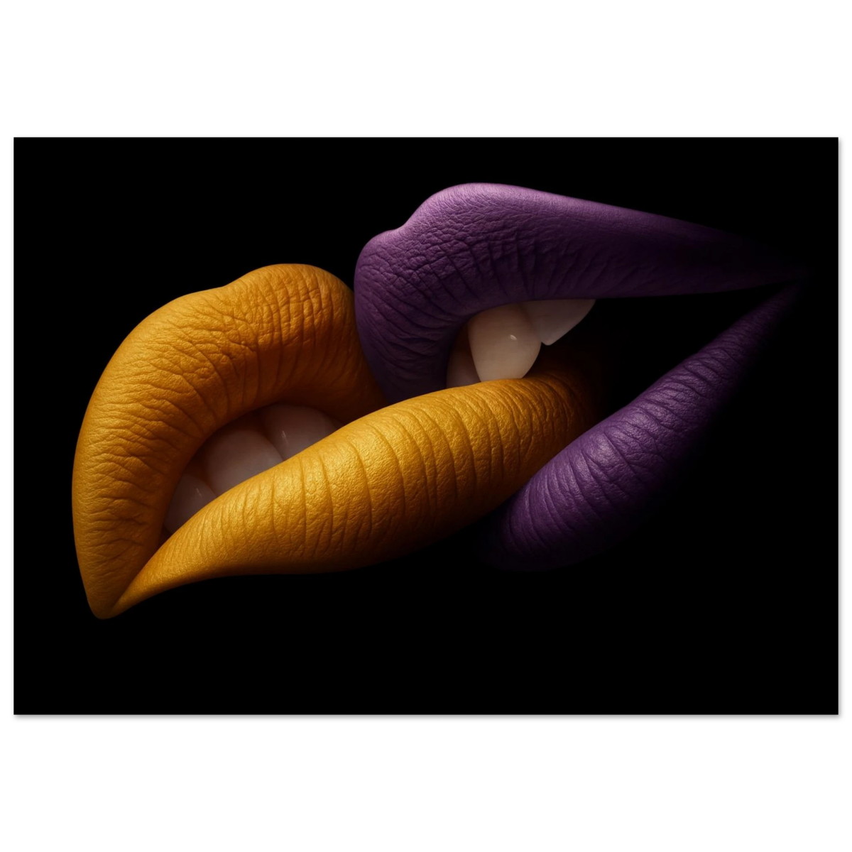 Golden Passion & Violet Desire – Contemporary Lips Wall Art Print - Wood Prints - 70x100 cm / 28x40″ - 