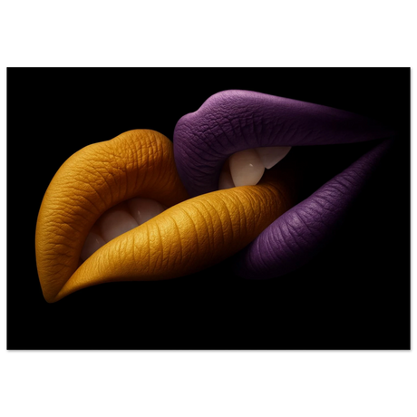 Golden Passion & Violet Desire – Contemporary Lips Wall Art Print - Wood Prints - 70x100 cm / 28x40″ - 