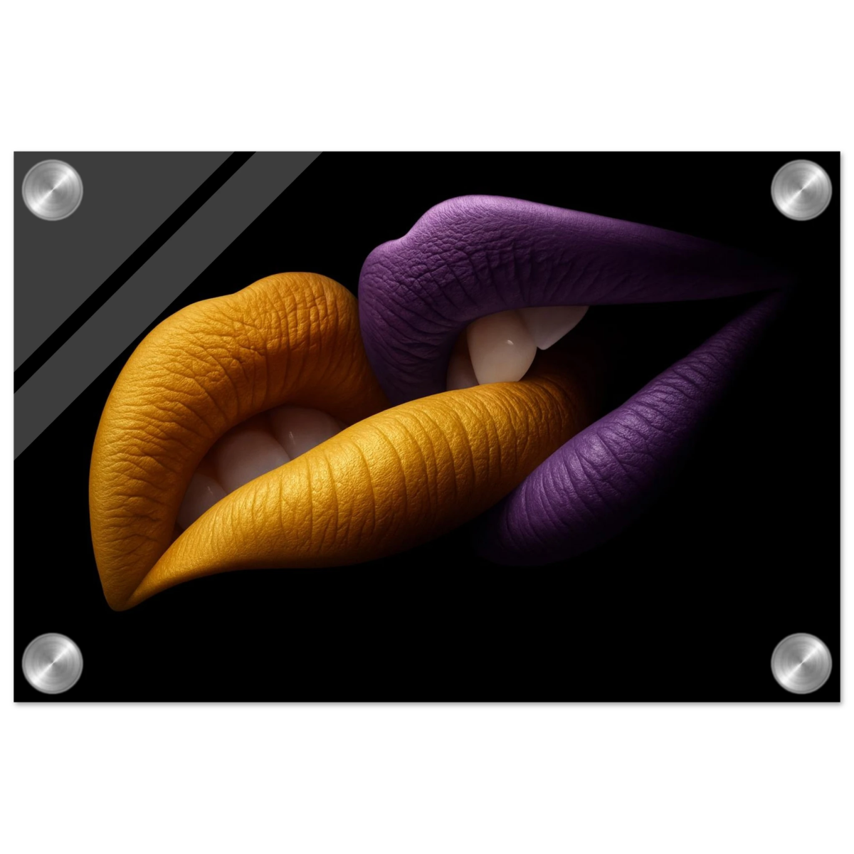 Golden Passion & Violet Desire – Contemporary Lips Wall Art Print - Acrylic Print - 20x30 cm / 8x12″ - 