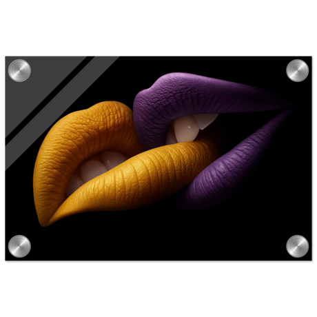 Golden Passion & Violet Desire – Contemporary Lips Wall Art Print - Acrylic Print - 20x30 cm / 8x12″ - 