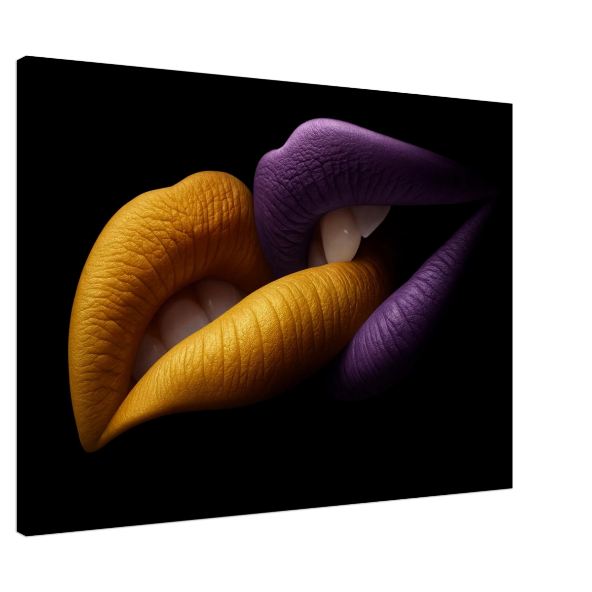 Golden Passion & Violet Desire – Contemporary Lips Wall Art Print - Canvas - 70x100 cm / 28x40″ - 