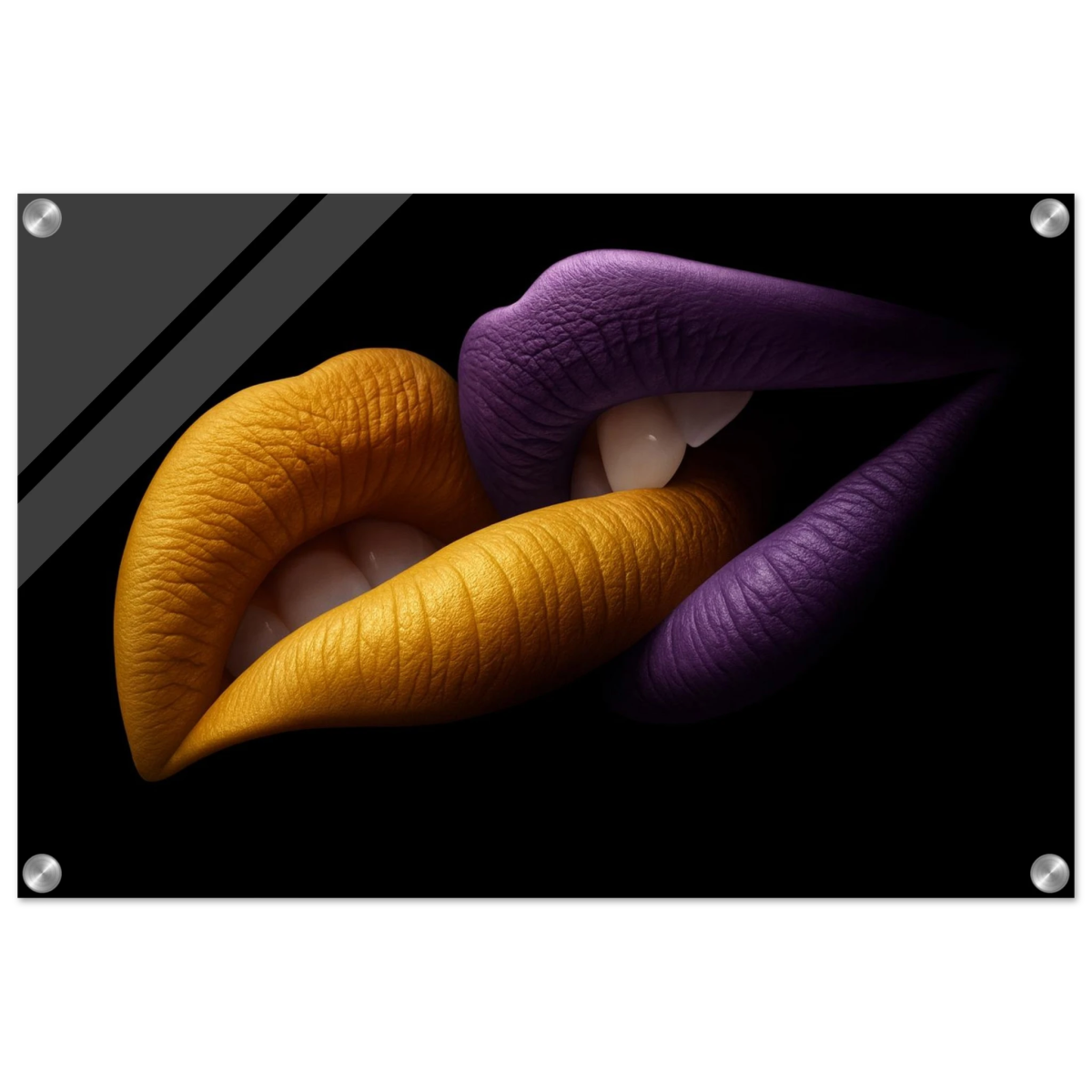 Golden Passion & Violet Desire – Contemporary Lips Wall Art Print - Acrylic Print - 40x60 cm / 16x24″ - 