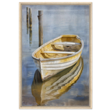 Golden Rowboat Reflections – Nautical Wall Art Print - Framed Canvas - 60x90 cm / 24x36″ - Wood frame