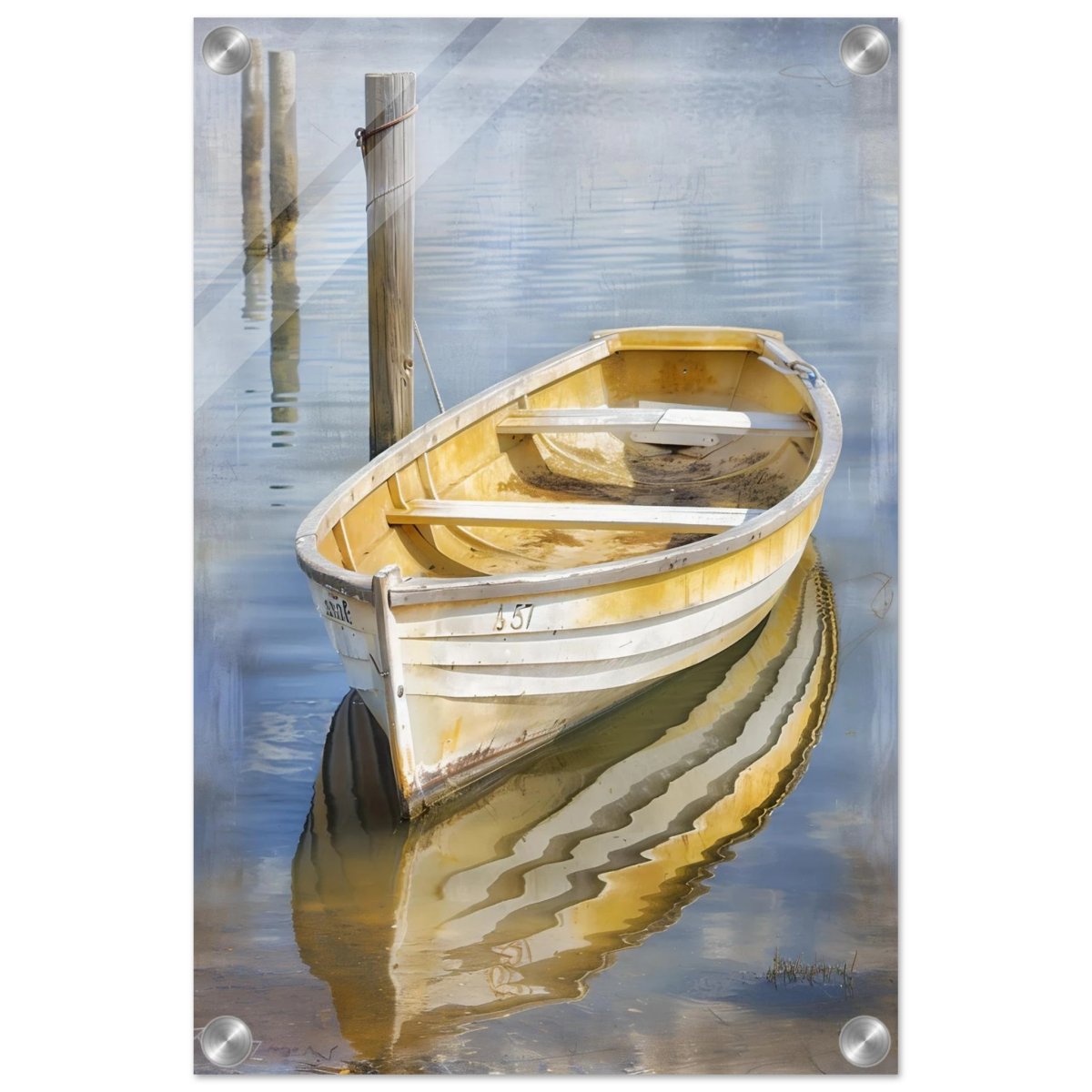 Golden Rowboat Reflections – Nautical Wall Art Print - Acrylic Print - 30x45 cm / 12x18″ - 