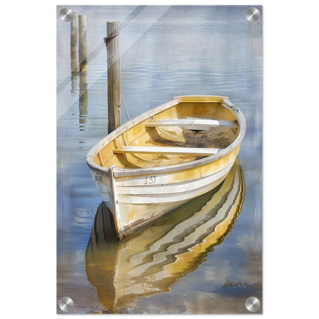 Golden Rowboat Reflections – Nautical Wall Art Print - Acrylic Print - 30x45 cm / 12x18″ - 