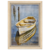 Golden Rowboat Reflections – Nautical Wall Art Print - Framed Canvas - 20x30 cm / 8x12″ - Wood frame