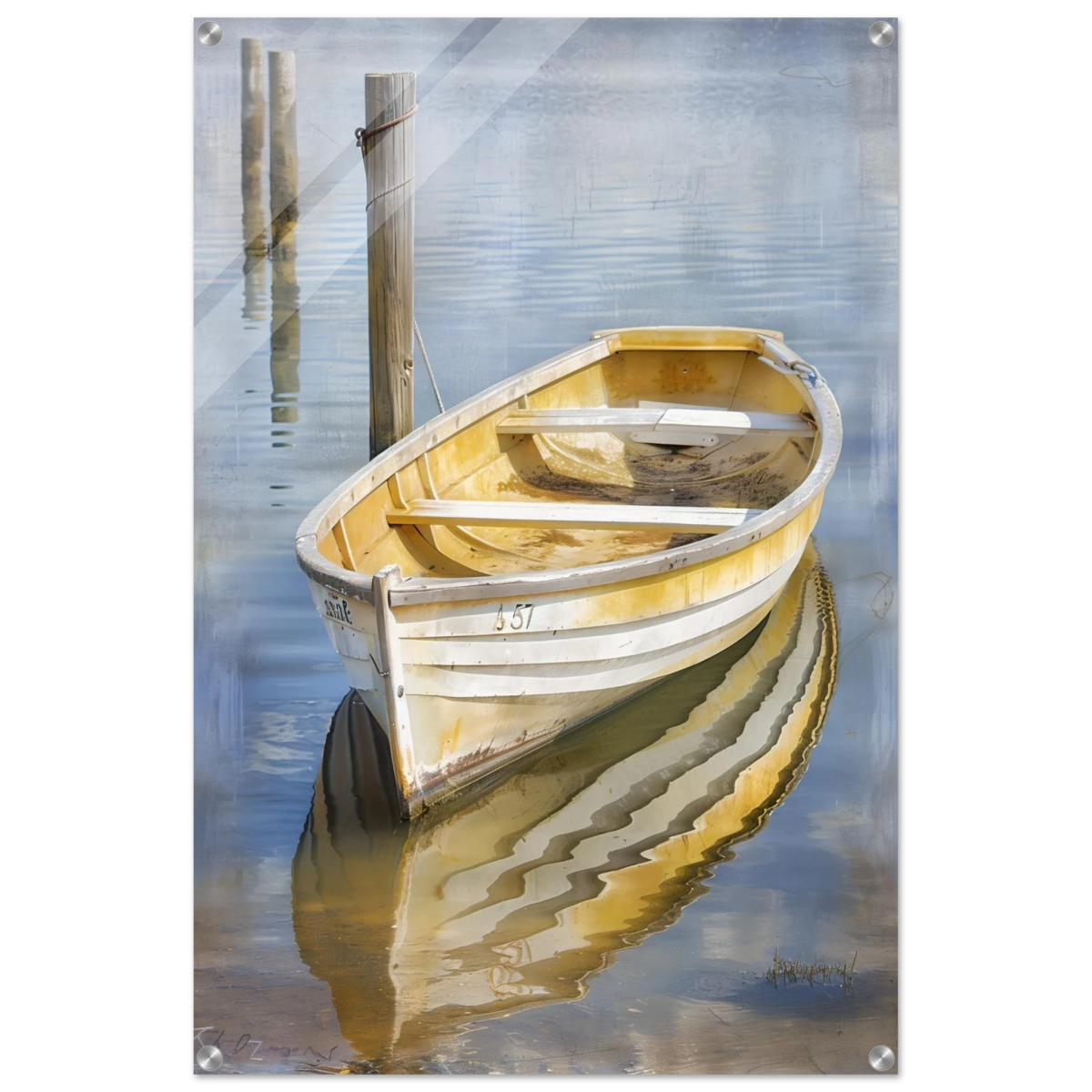 Golden Rowboat Reflections – Nautical Wall Art Print - Acrylic Print - 60x90 cm / 24x36″ - 