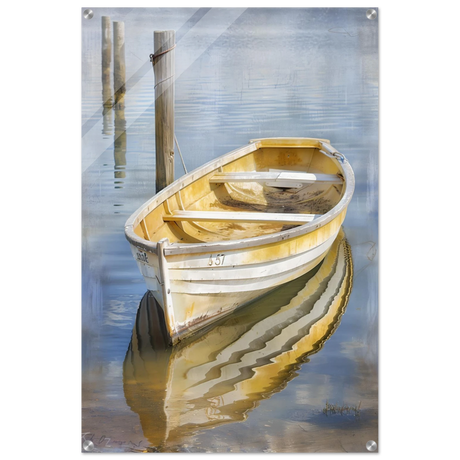 Golden Rowboat Reflections – Nautical Wall Art Print - Acrylic Print - 60x90 cm / 24x36″ - 