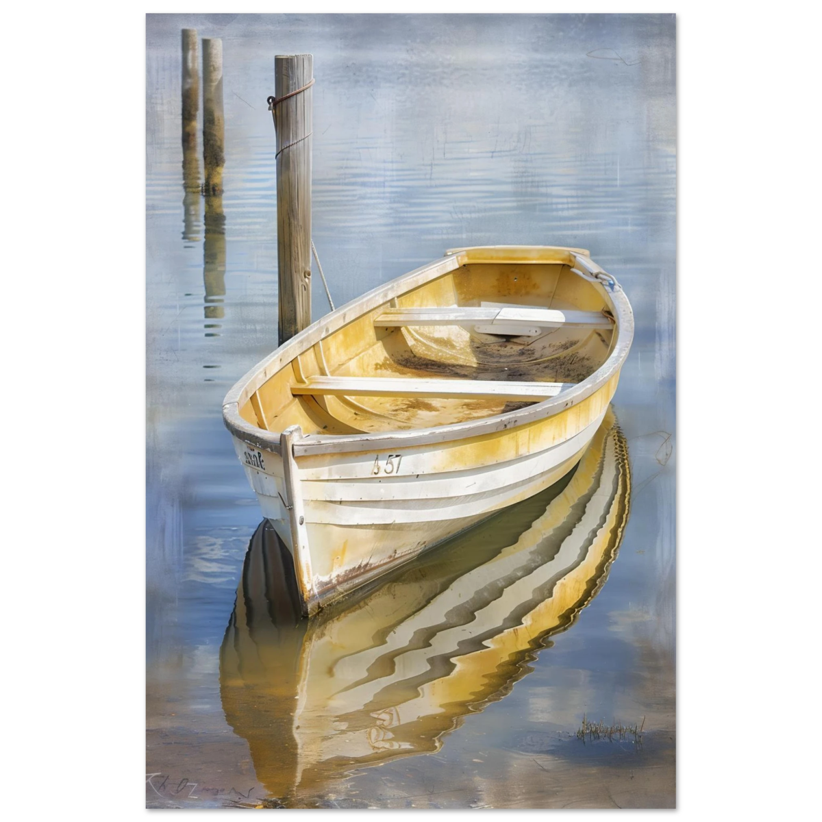Golden Rowboat Reflections – Nautical Wall Art Print - Fine Art Poster - 60x90 cm / 24x36″ - 