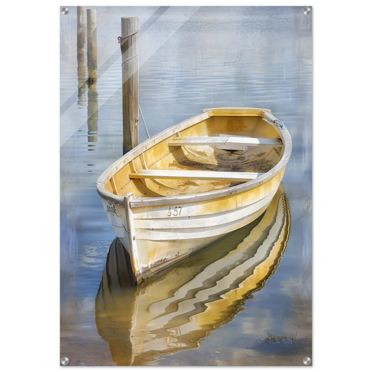 Golden Rowboat Reflections – Nautical Wall Art Print - Acrylic Print - 70x100 cm / 28x40″ - 