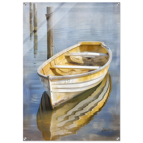 Golden Rowboat Reflections – Nautical Wall Art Print - Acrylic Print - 70x100 cm / 28x40″ - 