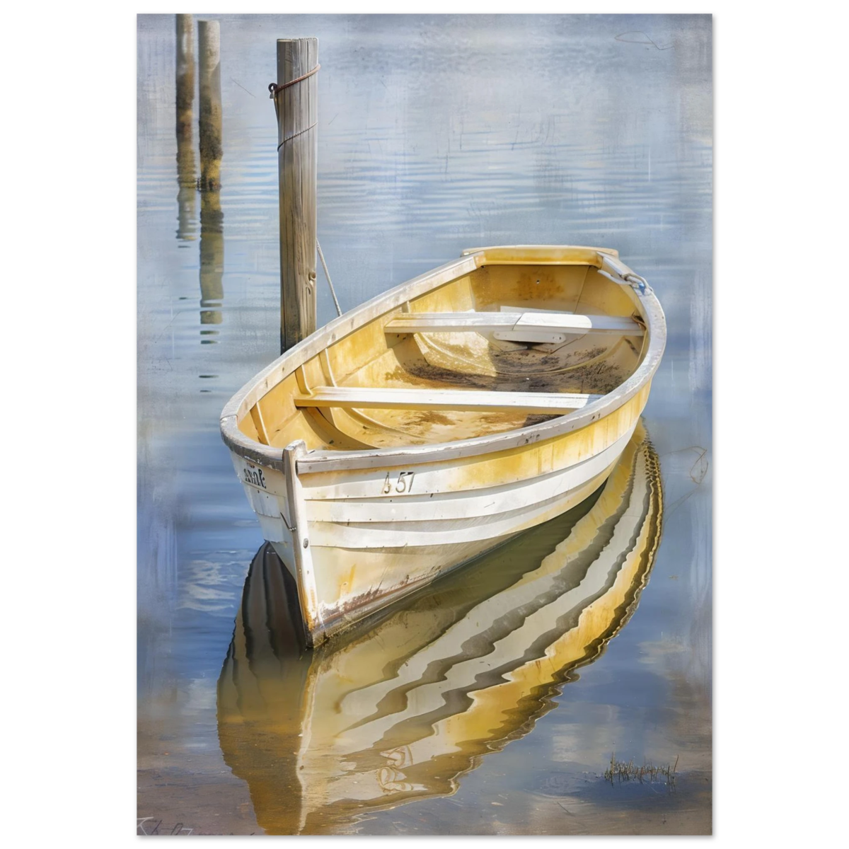 Golden Rowboat Reflections – Nautical Wall Art Print - Fine Art Poster - 70x100 cm / 28x40″ - 