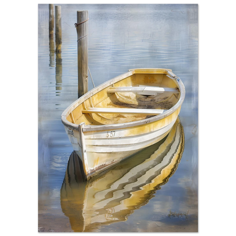 Golden Rowboat Reflections – Nautical Wall Art Print - Fine Art Poster - 70x100 cm / 28x40″ - 