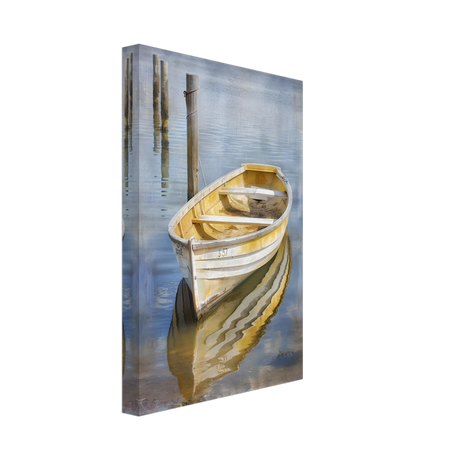 Golden Rowboat Reflections – Nautical Wall Art Print - Canvas - 20x30 cm / 8x12″ - 