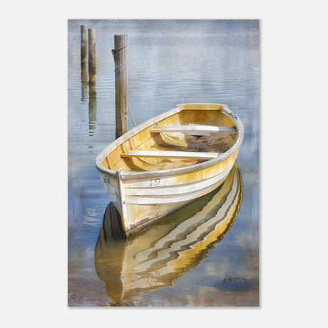 Golden Rowboat Reflections – Nautical Wall Art Print - Aluminum Print - 50x75 cm / 20x30″ - 